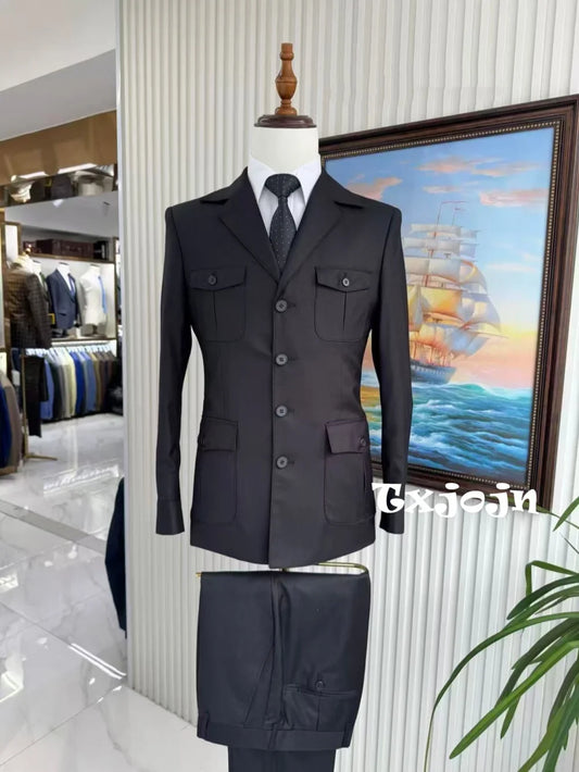 New Men's Formal Business Suit Set 2 Pieces Jacket Pants Notched Lapel Slim Fit Tuxedo For Man Wedding Groom Sets S-3XL