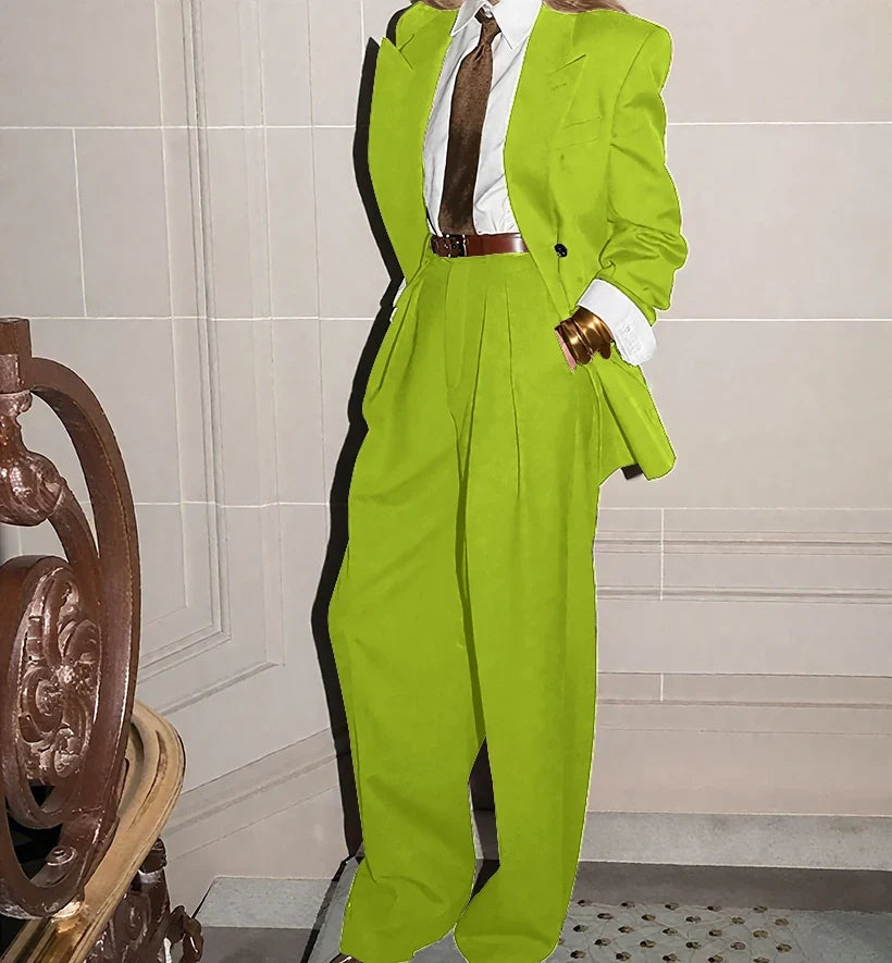 Custom Made Female Chic Business Suit Double-breasted Peaked Lapel 2 Pieces(Jacket+Pants) Unisex Casual Formal Oversized Blazer