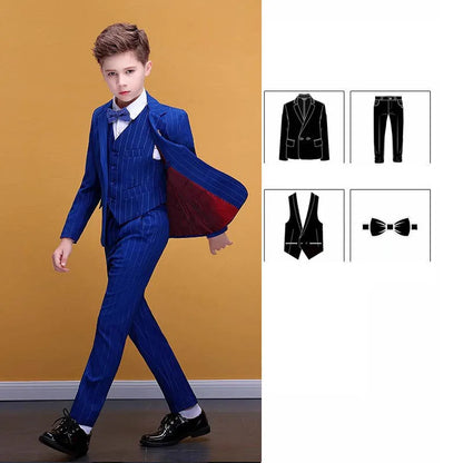 Teenager Kids Tuxedo Costume Children Luxurious Jacket Vest Pants Bowtie 4PCS Photograph Suit Flower Boys Formal Wedding Dress