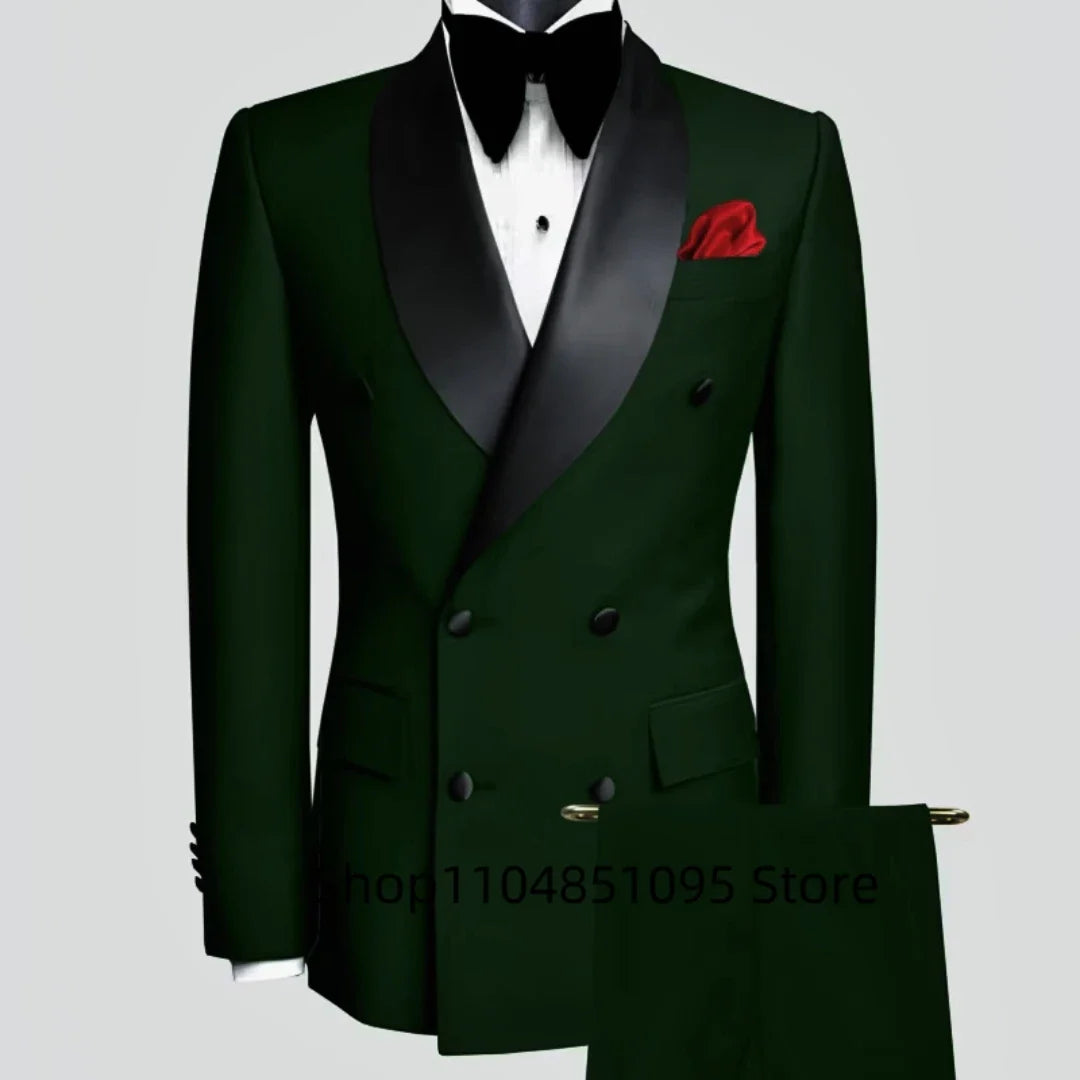 Costume de mariage homme élégant 2 pièces, coupe ajustée, revers châle, blazer croisé, pantalon, costumes de cérémonie pour homme d'affaires, tuxedos de marié