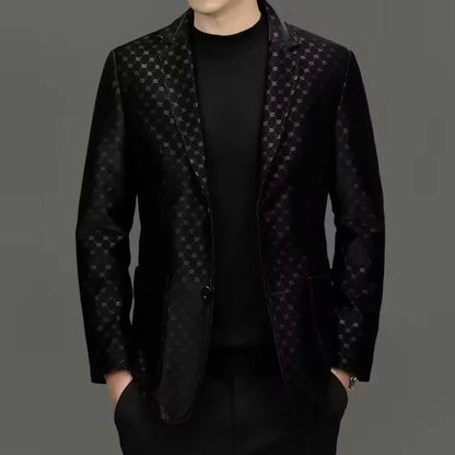 Men's Black Sheepskin Leather Blazer – Smart Casual Single Breasted Suit Jacket