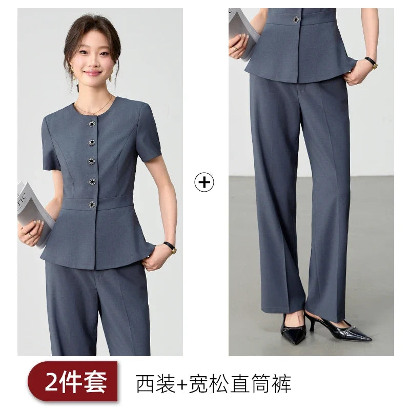 Elegant fashionable professional women's wear,  two-piece short-sleeved blazer+pants. New arrival for spring summer 2026