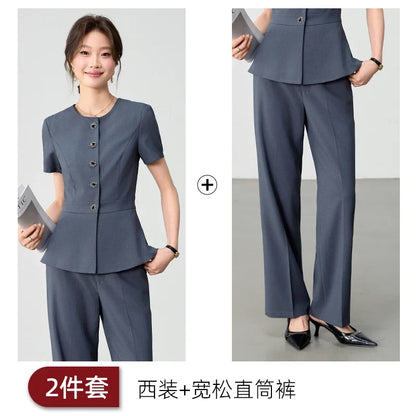 Elegant fashionable professional women's wear,  two-piece short-sleeved blazer+pants. New arrival for spring summer 2026