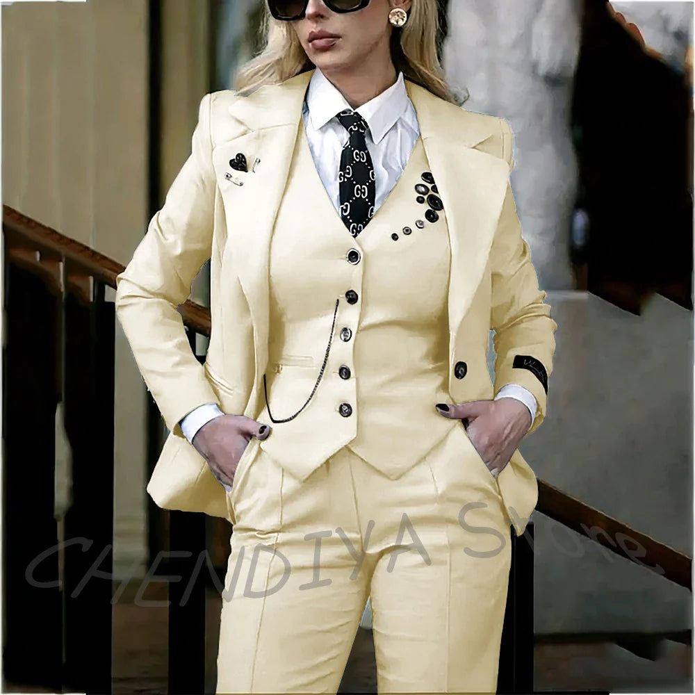 Modish Notched Lapel Women Suit Slim Fitted Solid Costume Custom Made Professional Single Breasted Lady Sets Full Outfits