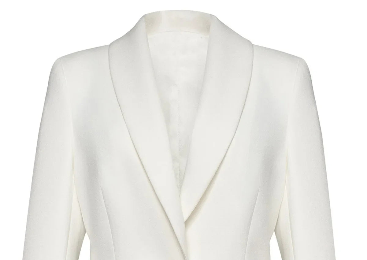 Women Blazer Elegant Turn-down Collar Single Button Patchwork Pleated Hem Slim Fit High-end Chic Coat Spring Autumn HK22596