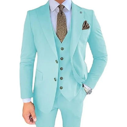 Black Business Formal suits Peaked Lapel Men Suits 3 Piece Groom Wedding Sets Jacket Vest Trousers Dress Tuxedo Blazer