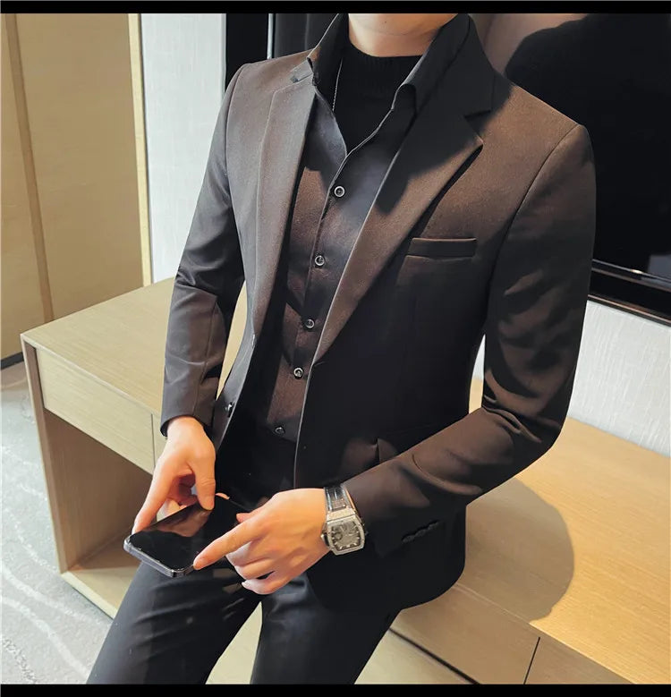 Removable Shirt Fake Two Suit Coats Men Spring Autumn Korean Slim Fit Business Casual Suit Coat Formal Social Party Prom Tuxedos