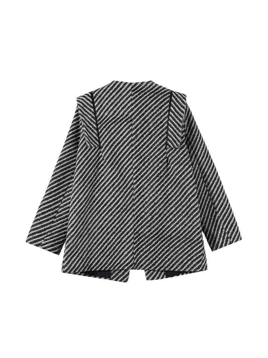 Women's Zebra Stripes Blazer Jacket Vintage Long Sleeve Outerwear Black Gothic Woolen Suit Coat Harajuku Y2k 2000s Clothes Autum