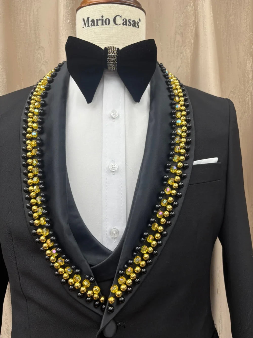 Luxurious Pearls Man Slim Fit Suits 3 Pieces Birthday Party Wear Handsome Shawl Lapel Men's Suit Set Wedding Groom Sets S-3XL