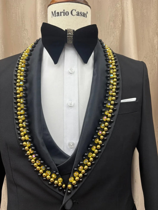 Luxurious Pearls Man Slim Fit Suits 3 Pieces Birthday Party Wear Handsome Shawl Lapel Men's Suit Set Wedding Groom Sets S-3XL