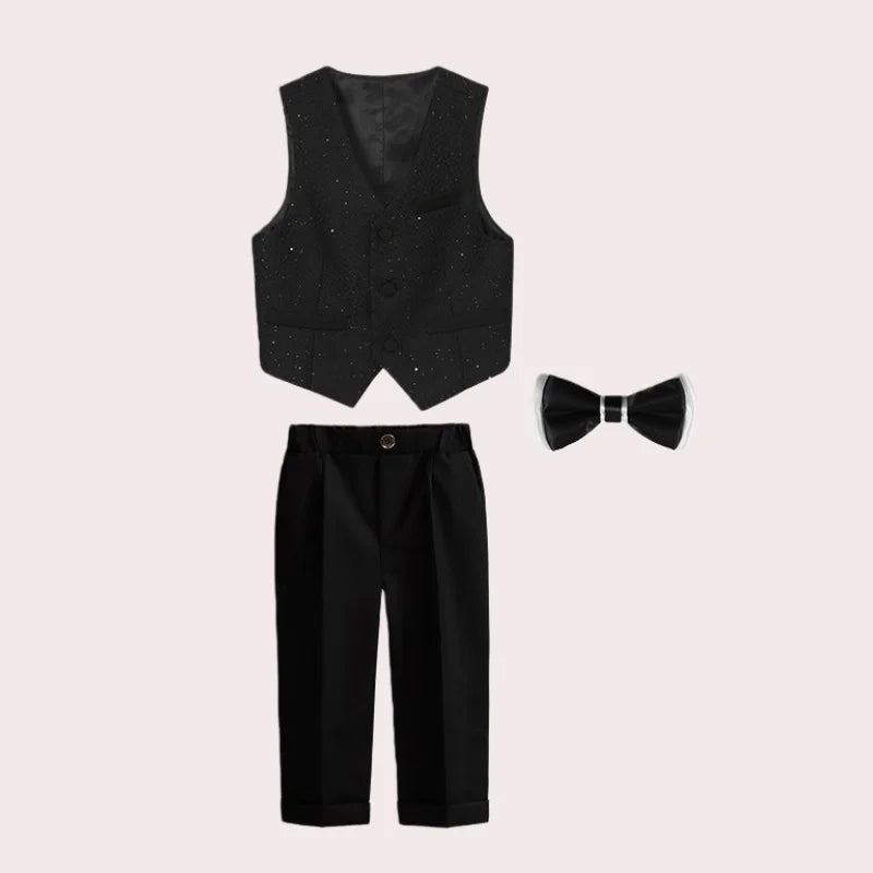 Flower Boys Wedding Suit Set Children's Piano Performance Costume Kids Blazer Vest Pants Bowtie Brooch 5Pieces Clothes Set