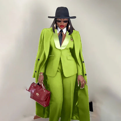 Modern Women's Suit New 3 Piece Pants Sets Blazer+Trousers+Overcoat Office Commute Elegant Style Banquet Dinner Formal Wear