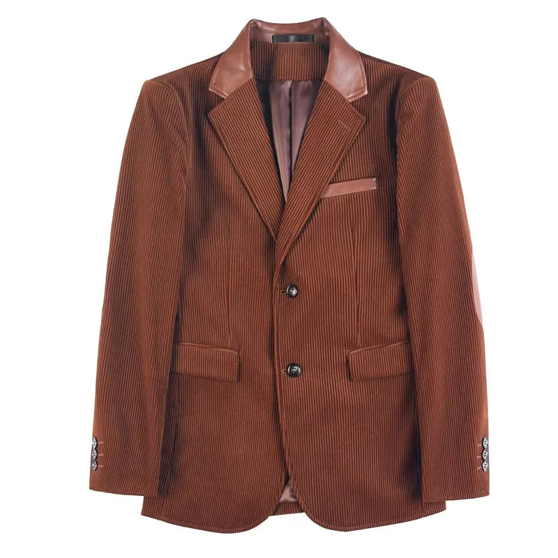 Autumn Winter Corduroy Suit Coat For Men Korean Elegant Slim Fit Business Formal Dress Coats Groom Wedding Tuxedo Suit Jacket