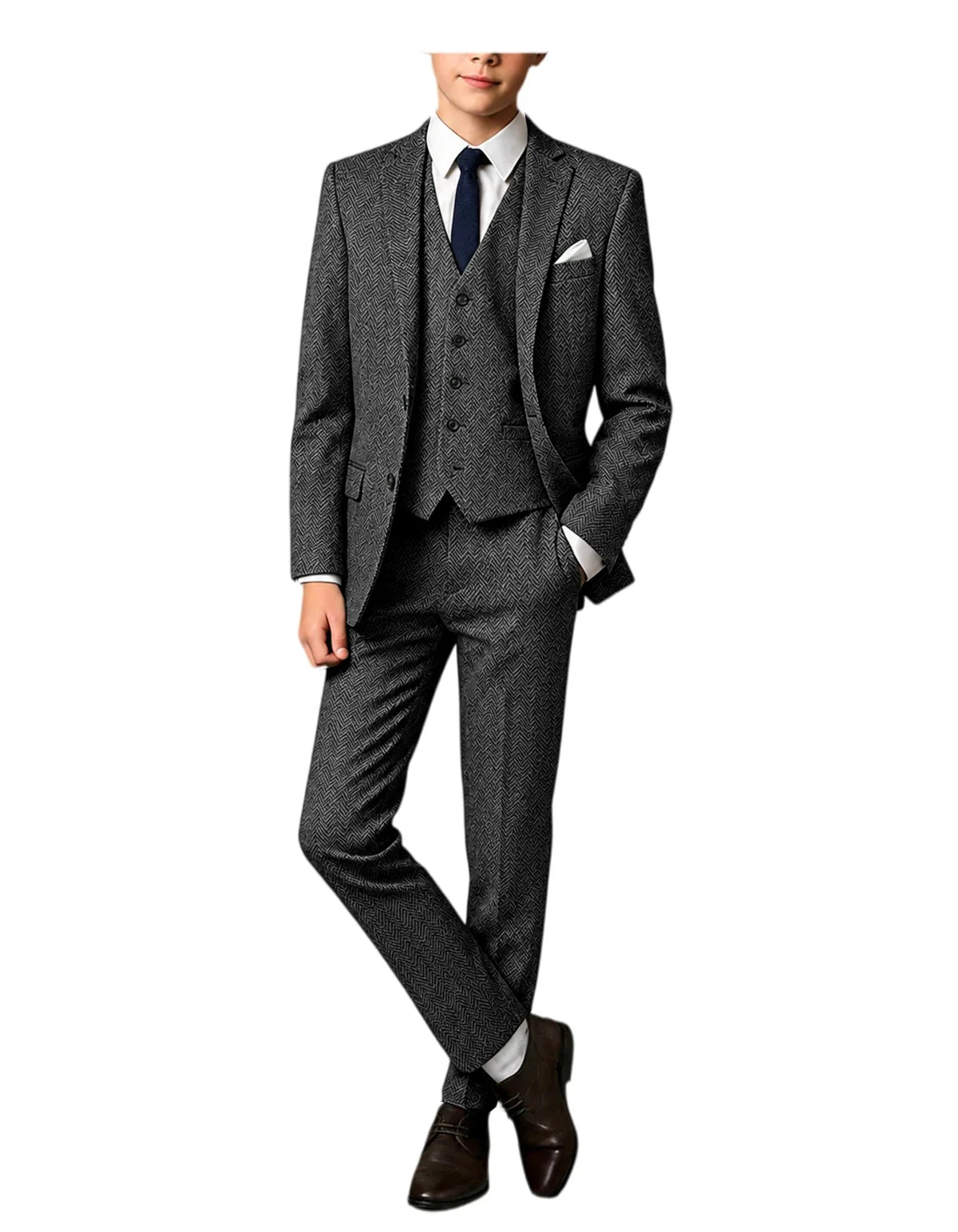 3-Piece Suit Men Herringbone Tweed Slim Fit Blazer Vest Pants Set for Wedding Business Formal