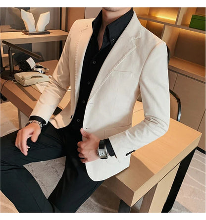 2024 High Quality Fashion Handsome Trend Business Matching Corduroy Small Suit Jacket Men Slim Fashion Casual Handsome Suit