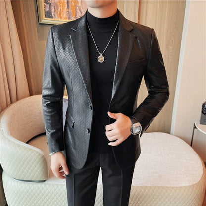 British Style Woven Suit Jacket Men Autumn Winter Lapel Casual Business Dress Coat Wedding Social Banquet Party Blazer Masculino