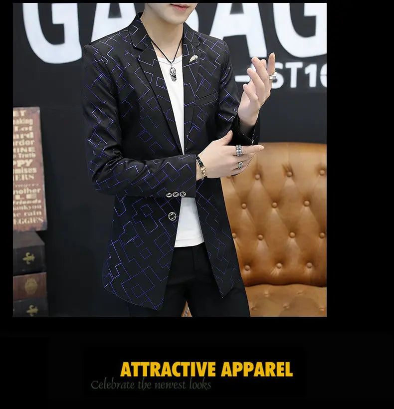 Blazer Fashionable Outdoor Travel Youthful Wedding Versatile Host Gentleman Slim-fit Casual Mid-length Stripes Men's Blazer