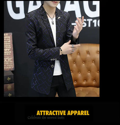 Blazer Fashionable Outdoor Travel Youthful Wedding Versatile Host Gentleman Slim-fit Casual Mid-length Stripes Men's Blazer