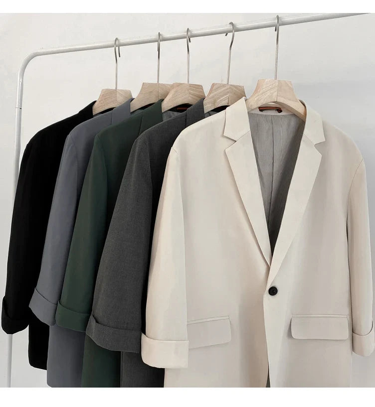 2022 Fashion Summer 2-piece Set Solid Color Single-breasted Casual Simple Student Wear Homme Loose Suits Wear (Blazers + Pants)