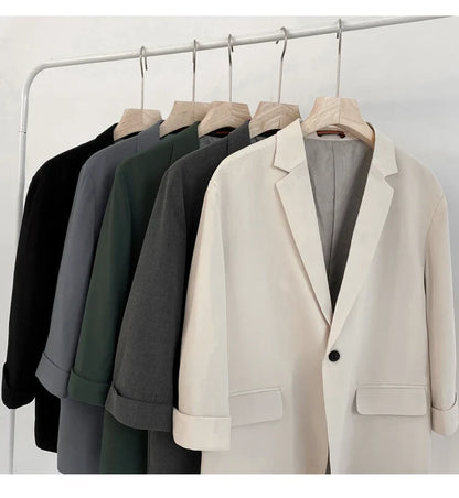 2022 Fashion Summer 2-piece Set Solid Color Single-breasted Casual Simple Student Wear Homme Loose Suits Wear (Blazers + Pants)
