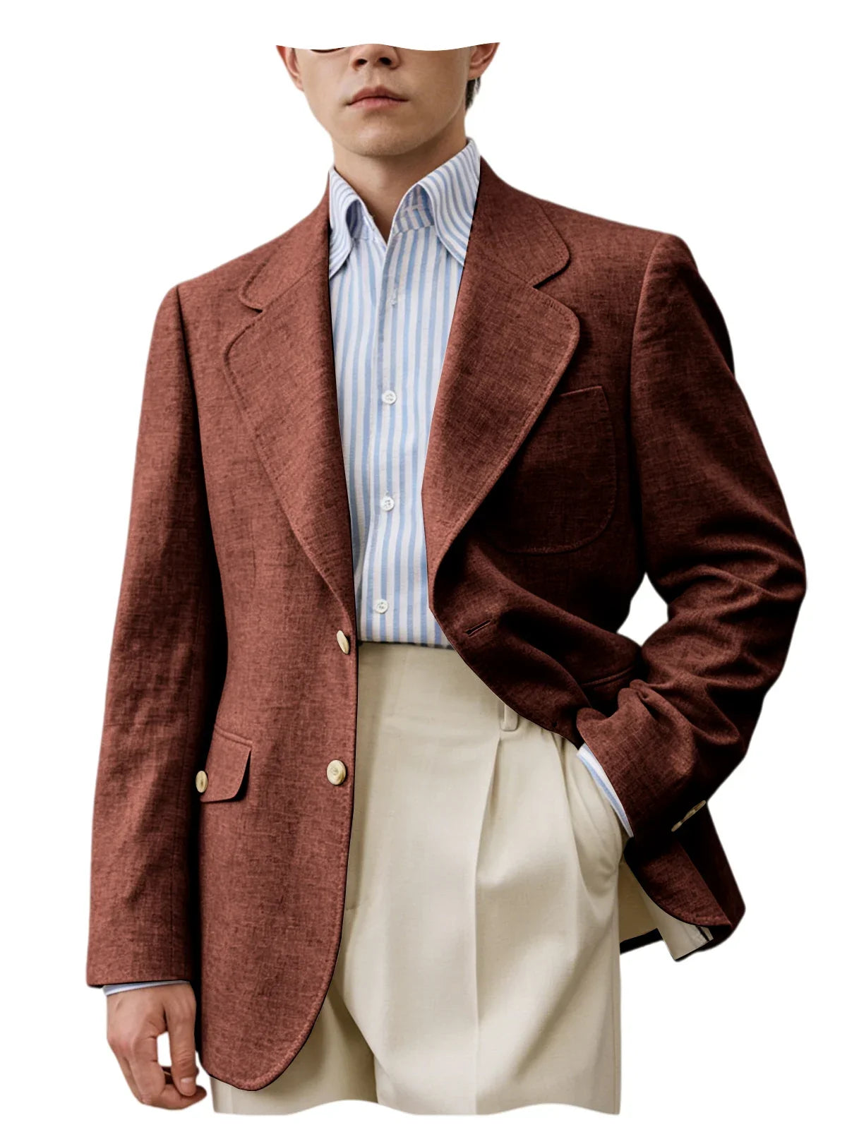 Men's Linen Blend Blazer – Single Breasted Casual Business Jacket for Office & Summer Occasions