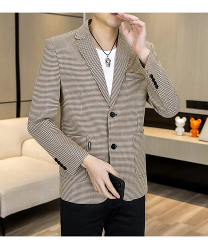 Men's Smart Casual Blazer Single Breasted Slim Fit Solid Color Spring Autumn Jacket