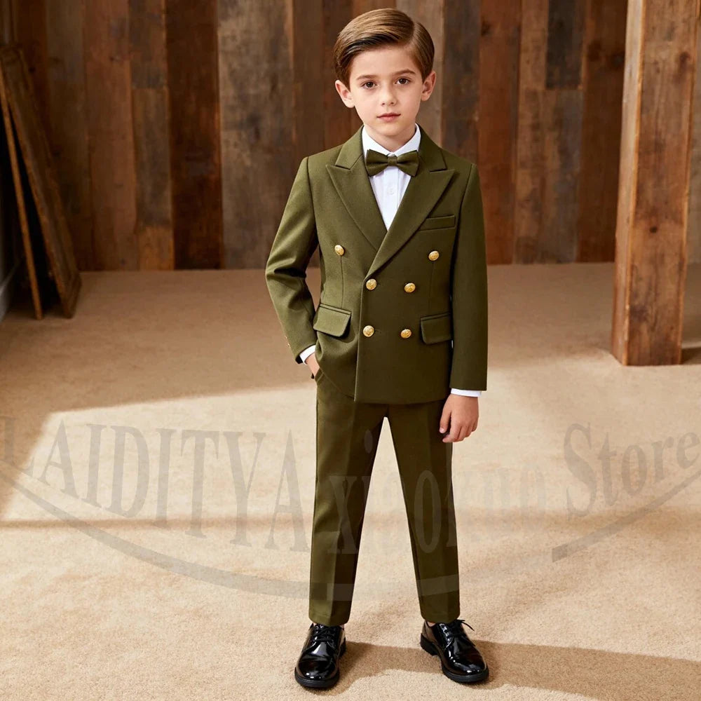 Chic Boys Suit Fashion Double Breasted Peak Lapel Wear Formal Wedding Party Prom Kids Elegant Gentleman Outfit 2 Piece Set