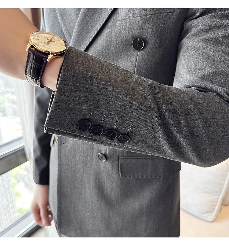 (Blazer + Trousers) Fashion Double Breasted Design Slim Men's Suit Italian Style Luxury Wedding Social Party Tuxedo 2 Piece Set