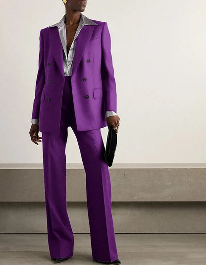 Fashion Grey Double Breasted Women Pants Set High-end Female Two Pieces(Jacket+Trousers)أطقم بناطيل