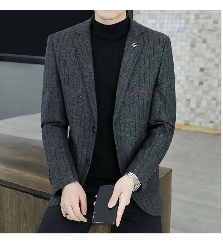 M-8XL Blazer Men's Business Gentleman Korean Wedding Fashion Trend, Slim Fit, Versatile, High-end Casual, Woolen Blazer