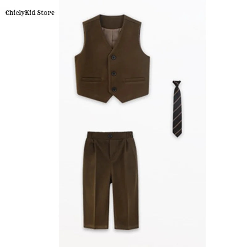 Boys British Double Breasted Blazer Jacket Pants Children Suit Waistcoat Wedding Clothes Sets Toddler Formal Dress Kids Tuxedos