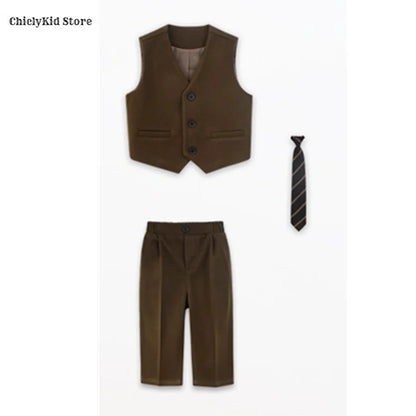 Boys British Double Breasted Blazer Jacket Pants Children Suit Waistcoat Wedding Clothes Sets Toddler Formal Dress Kids Tuxedos