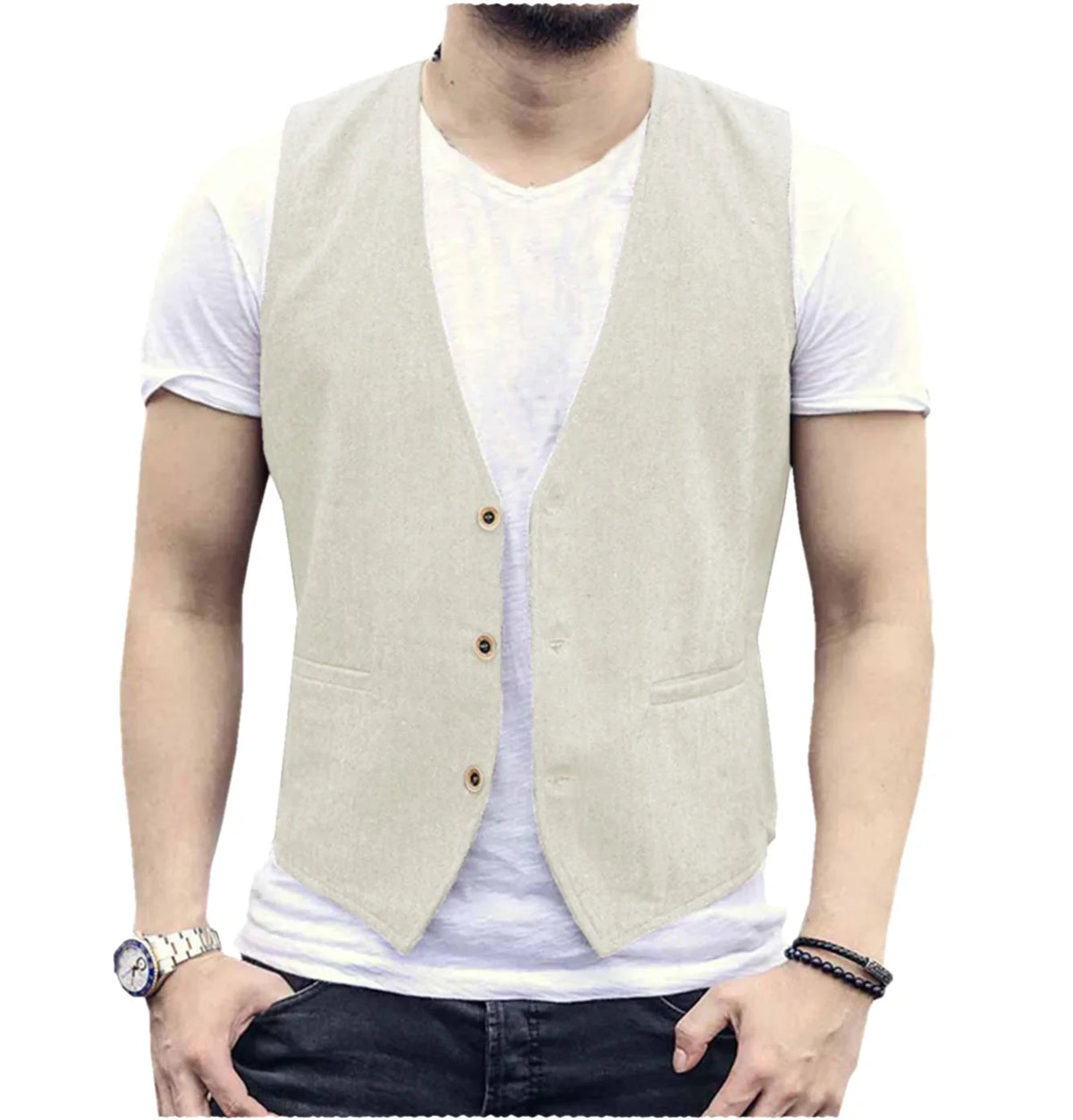 Men's Linen Vest – Slim Fit Smart Casual Waistcoat for All Seasons