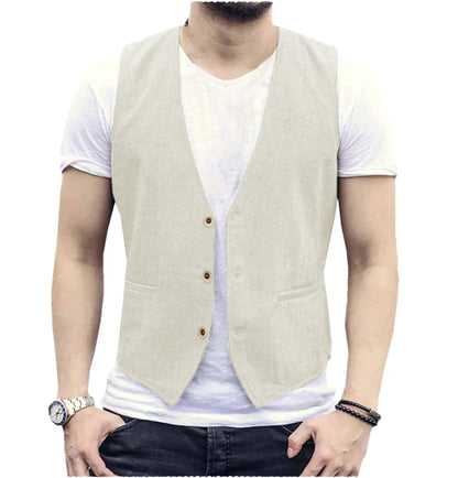 Men's Linen Vest – Slim Fit Smart Casual Waistcoat for All Seasons