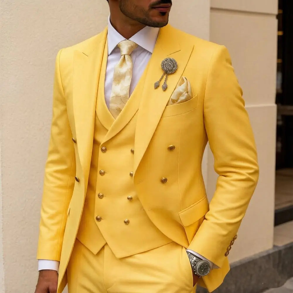 Men's 3-Piece Double Breasted Suit Set – Slim Fit Jacket, Pants & Vest for Formal Occasions