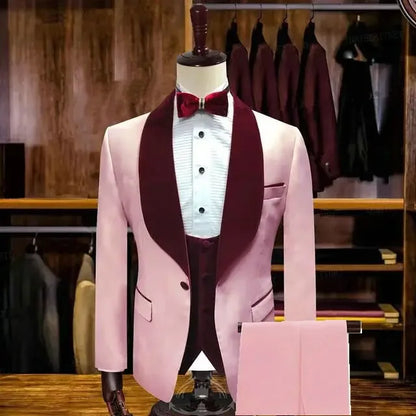 White men Wedding Suits For Groom With Gold Shawl Lapel 3 Piece Custom Slim Fit Men Suits Set Jacket Vest Pant