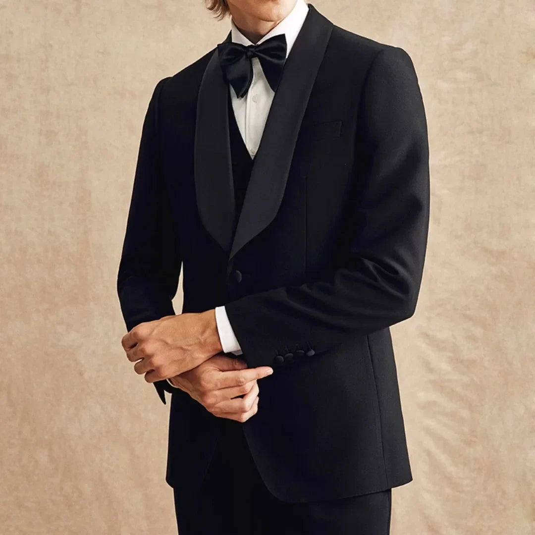 Men Suit Black 3 Pieces Single Breasted With Lapel For Wedding Groom Banquet Party Prom Business Work Office Jacket Vest Pants