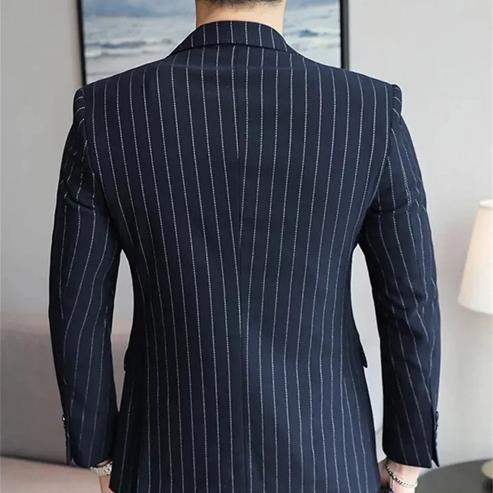 Mens Suits 2025 1 Pieces Fashion Navy blue Strip Single Breasted Men Wedding Prom Dress Male Blazer Only Slim Fit Suits Tuxedo