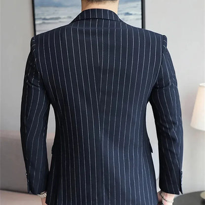 Mens Suits 2025 1 Pieces Fashion Navy blue Strip Single Breasted Men Wedding Prom Dress Male Blazer Only Slim Fit Suits Tuxedo