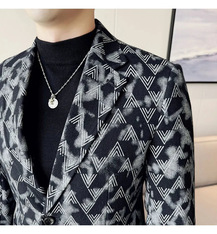 Jacquard Denim Korean Slim Fit Suit Coats 2025 New High Qualitys Fashion Men Slim Fit Business Formal Social Suit Jacket 4XL-M