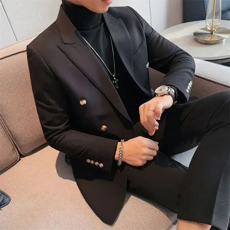 Men's Double Breasted Blazer Korean Style for Banquet and Business