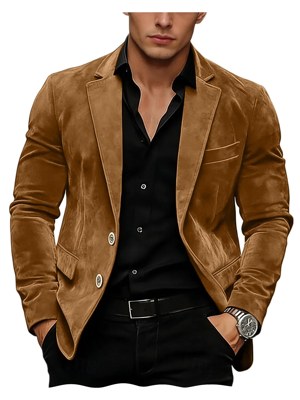 Men Suede Blazer Two Buttons Slim Fit Casual Formal Jacket Wedding Party Dinner Gentleman Sport Coat