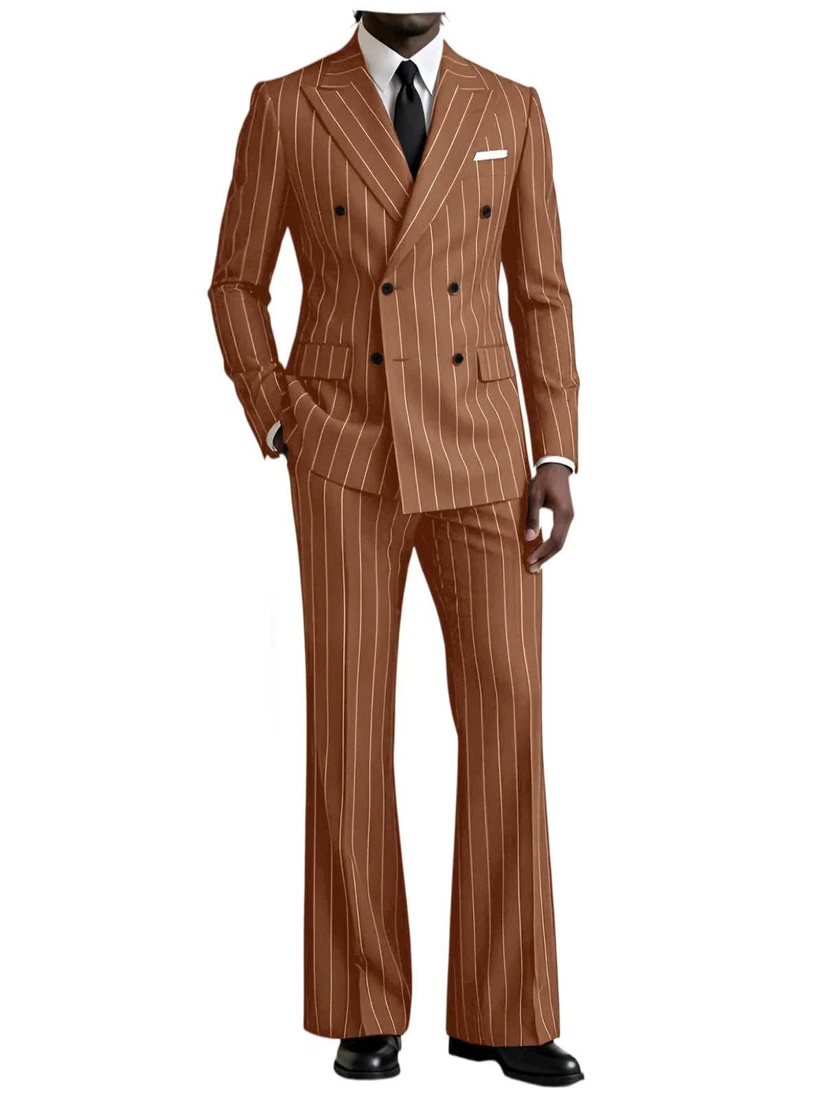 Men's 2 Piece Suit Pinstripe Double Breasted Peak Lapel Slim Fit Flared Pants Wedding Prom Business Formal Parties Chic Outfit
