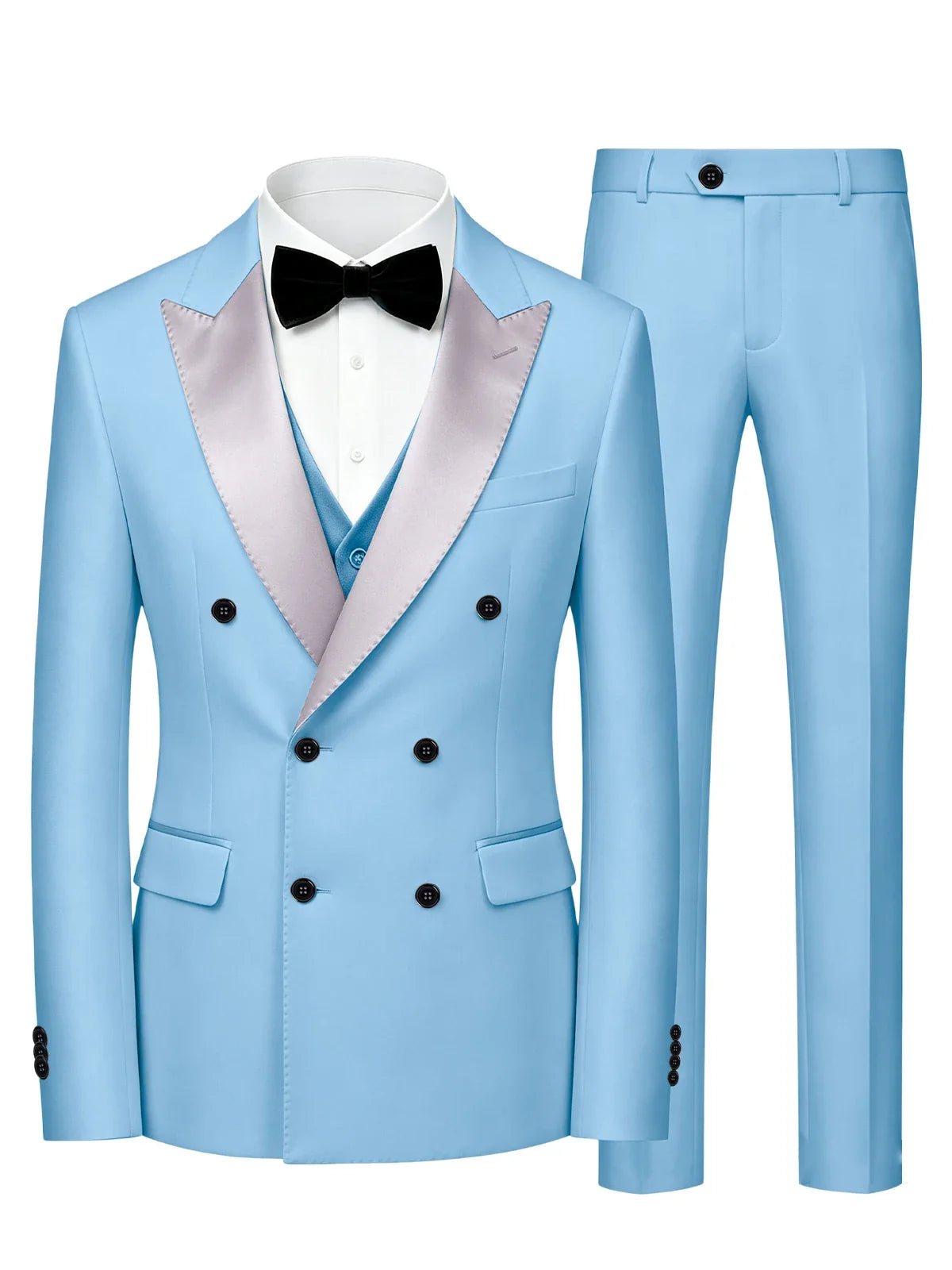 Men's Double Breasted 3 Piece Suit – Slim Fit Tuxedo Set for Weddings & Formal Events