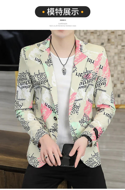 2022 New Fashion Print Suit Jacket Men's Slim Fit Casual Blazers Streetwear Social Club Prom Formal Party Suit Coats Hommes