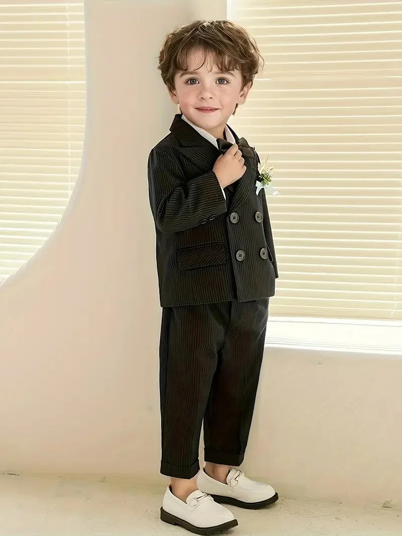 1-11 Years Boys Spring 4Pieces /Set Jacket Vest Pants Bowtie Wedding Suit Gentle Kids Birthday Dress Children Piano Host Costume