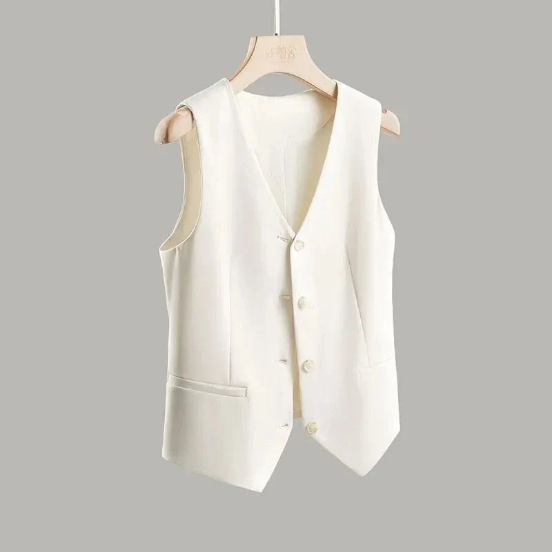 2024 NEW Spring Summer Women's Blazer Vests Korean Slim Sleeveless Jacket Fashion Commuting Office Female Vest Short Waistcoat