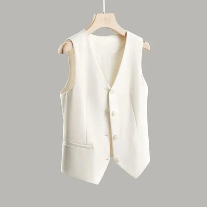 2024 NEW Spring Summer Women's Blazer Vests Korean Slim Sleeveless Jacket Fashion Commuting Office Female Vest Short Waistcoat