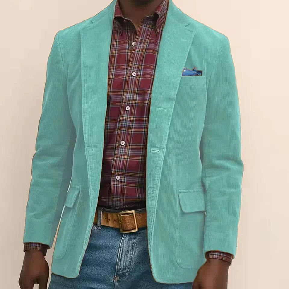 Men's Corduroy Blazer Single Breasted Notched Lapel Business Casual Suit Jacket