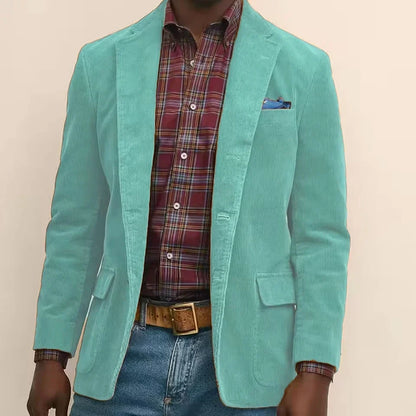 Men's Corduroy Blazer Single Breasted Notched Lapel Business Casual Suit Jacket